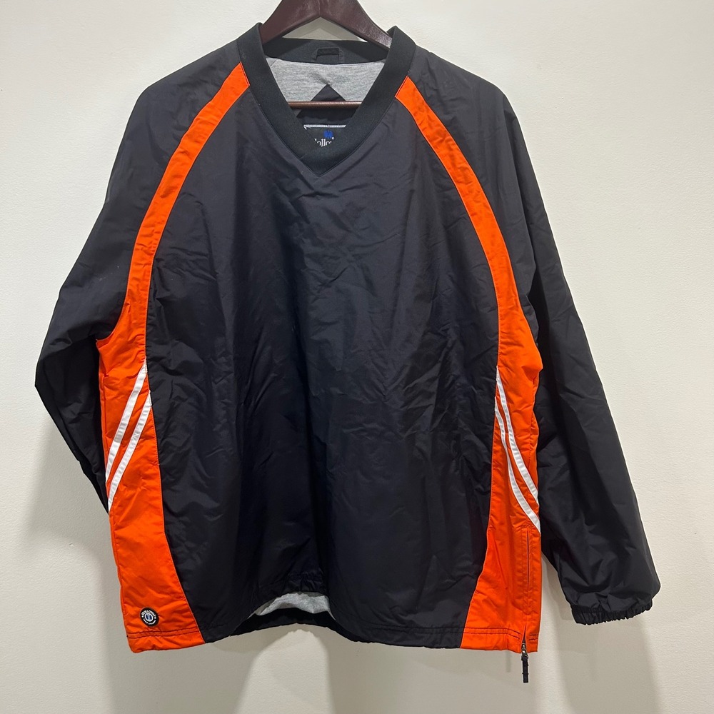 Holloway Mens Black Orange V Neck‎ Pullover Anorak Windbreaker Jacket L